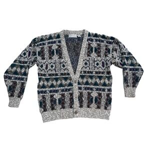Vintage Method Knit Geometric Cardigan Sweater Multicolor Men's Size Large